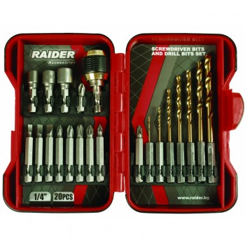Накрайници и свредла 1/4" 20 бр. к-т RAIDER@