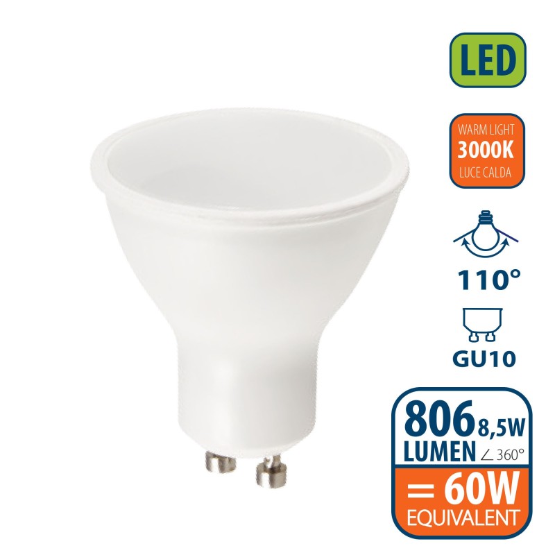 КРУШКА-ЛЕД 220V GU10 8.5W=60W 3000K VELAMP LB108-30K @